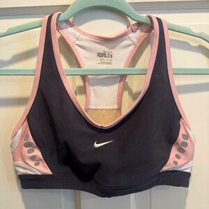 Nike Women's Charcoal Gray and Pink Sports Bra